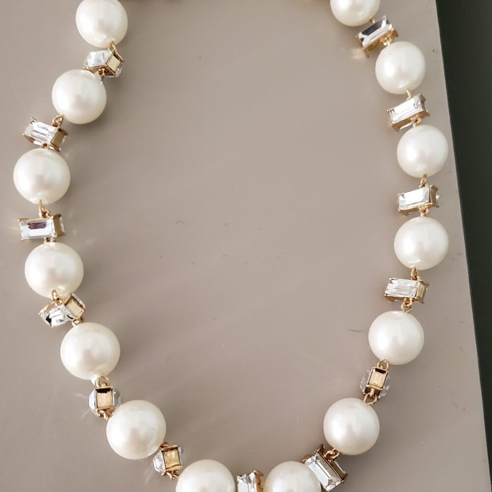 Elegant Pearl & Crystal Statement Necklace – Gold Accents - Anne Taylor